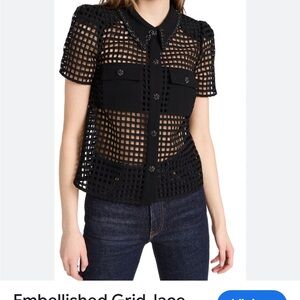 Self-Portrait Black Embellished Blouse with Peter Pan Collar